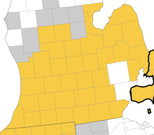 Map of confirmed tar spot in Michigan.
